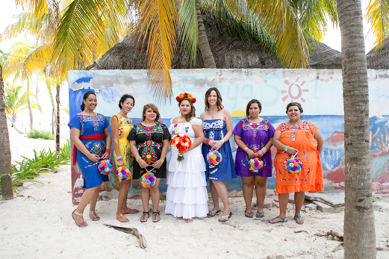 Bridesmaids with graffiti wall