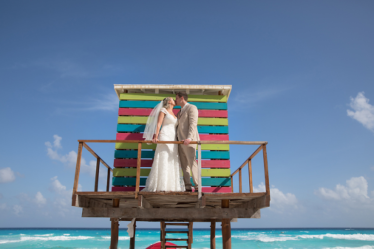 Colorful_Beach_Lifeguard_Station_Bride_Groom