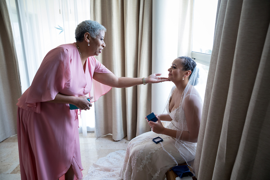 Bride getting ready with mom